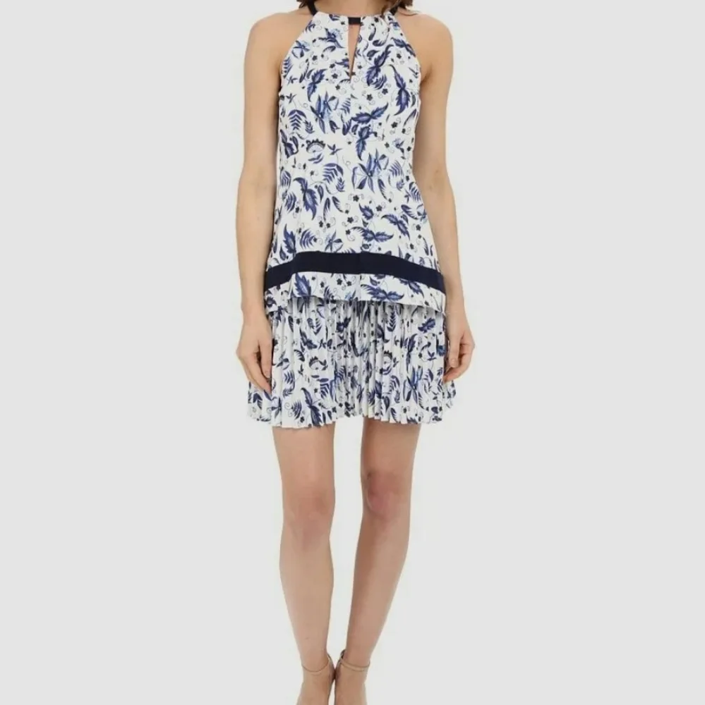 Shoshanna White and Navy Blue Floral Halter Mini Dress - Picture 2 of 14